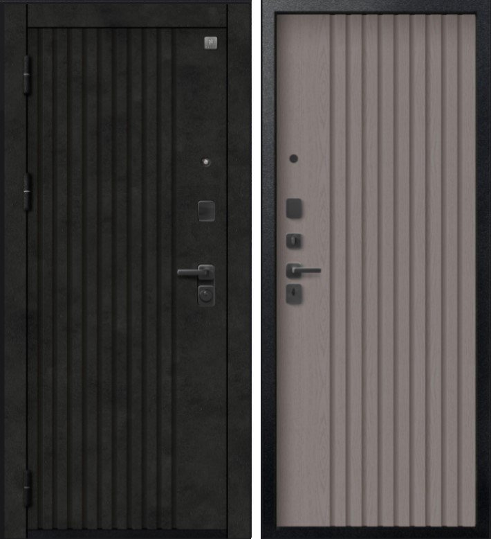 Дверь V-15 Черный муар + Бетон темный - Софт ясень грей DIS007351